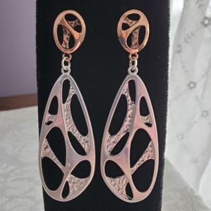 Teardrop Two Tone Open Pattern Earrings